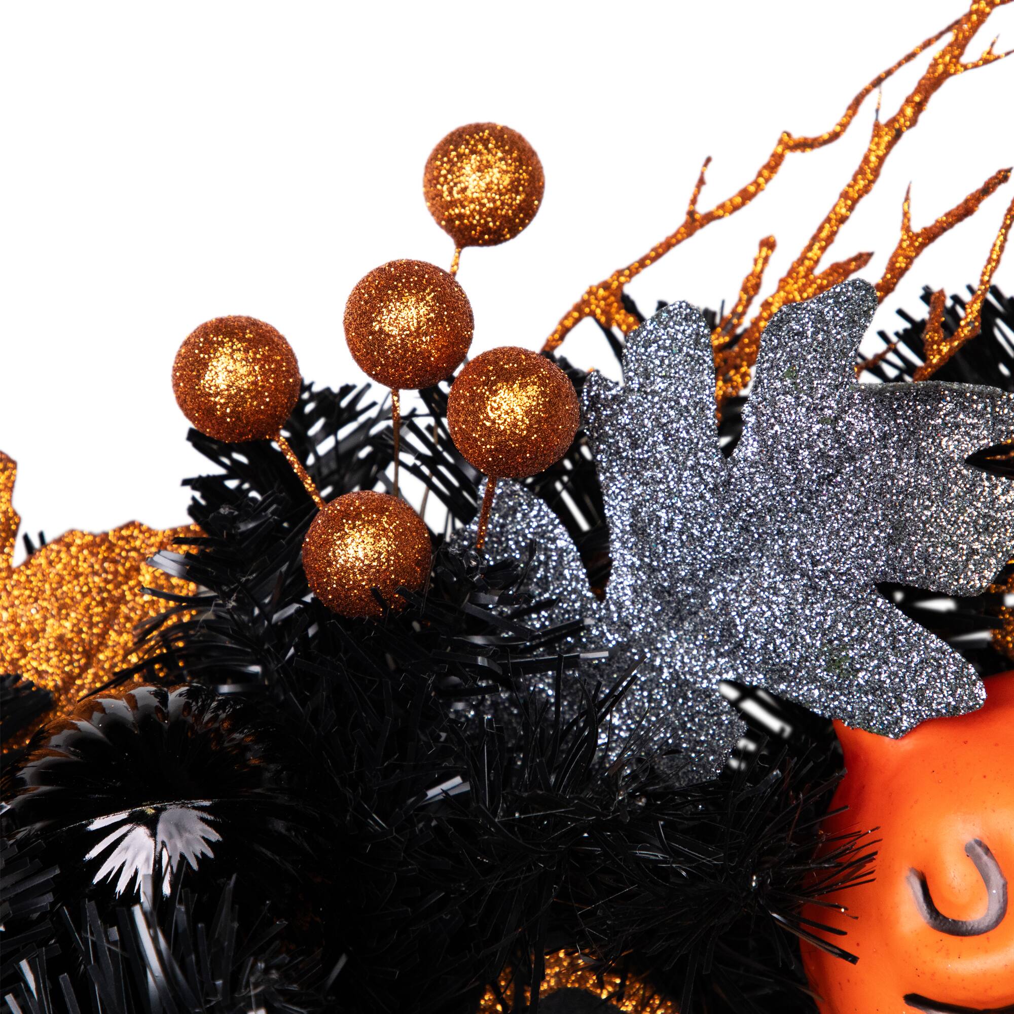 24'' Unlit Orange and Black Haunted House Halloween Wreath